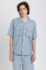 Stone blue cotton with knots short sleeve shirt with pockets