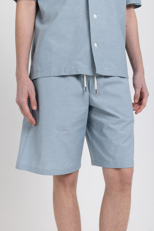 Stone blue cotton with knots relaxed shorts