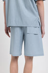 Stone blue cotton with knots relaxed shorts