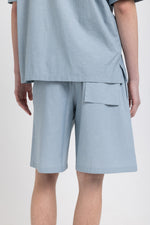 Stone blue cotton with knots relaxed shorts