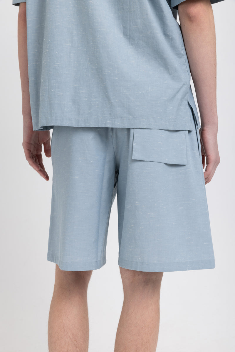 Stone blue cotton with knots relaxed shorts