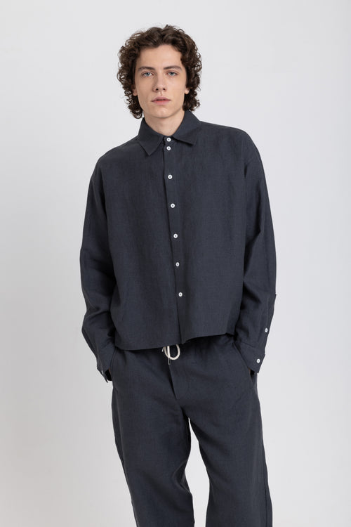 Charcoal linen shirt jacket