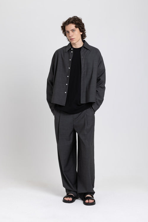 Grainy black wool shirt jacket