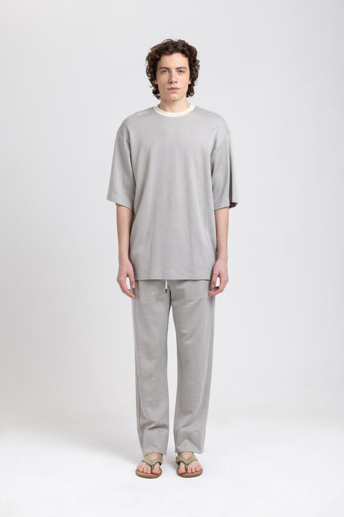 Grey cotton linen jersey oversized back shaped t-shirt