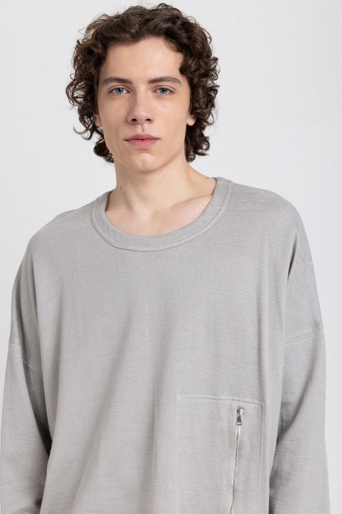 Grey cotton linen jersey sweatshirt