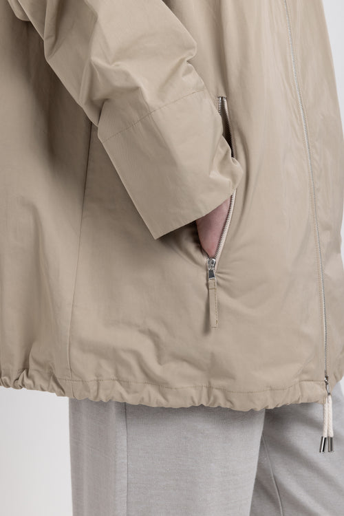 Olive grey water repellent parka with drawstring