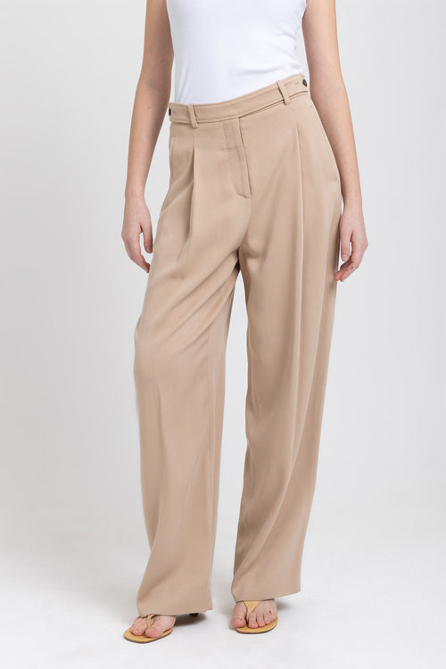 Toffee tencel straight leg pants with pleats