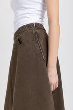 Khaki brown denim shaped skirt