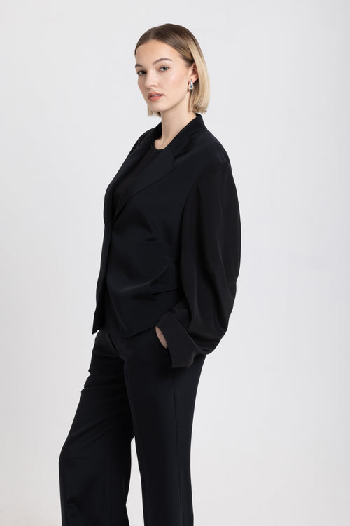 Black heavy silk crepe creative jacket