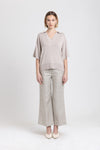 Oatmeal linen herringbone flute shape cropped pants