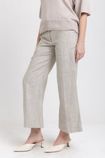 Oatmeal linen herringbone flute shape cropped pants