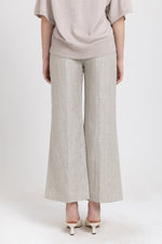 Oatmeal linen herringbone flute shape cropped pants