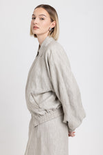 Oatmeal linen herringbone bomber