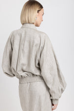 Oatmeal linen herringbone bomber