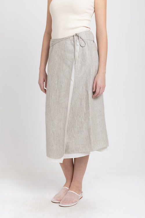 Oatmeal linen herringbone wrap skirt