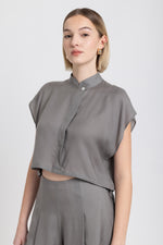 Olive grey light cupro crepe short shirt