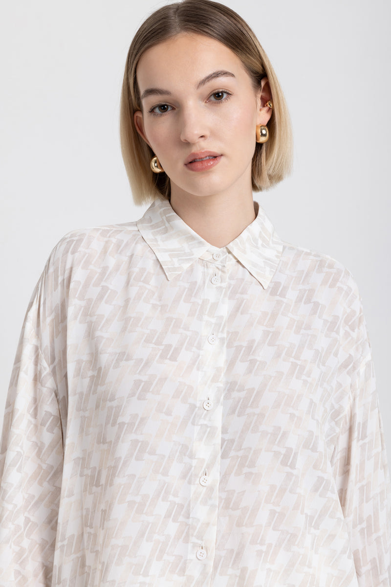 Beige print monogram viscose boxy shirt