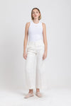 Off white linen herringbone flute shape cropped pants