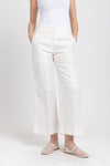 Off white linen herringbone flute shape cropped pants