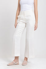 Off white linen herringbone flute shape cropped pants