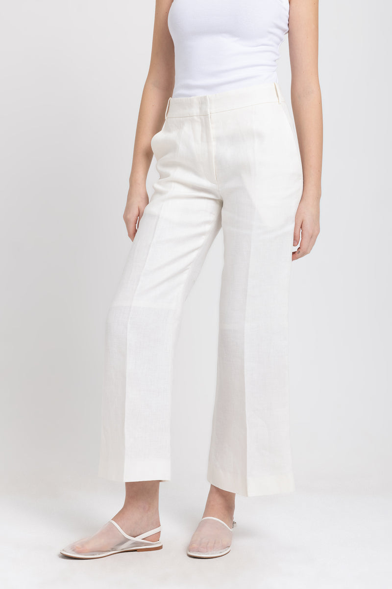 Off white linen herringbone flute shape cropped pants