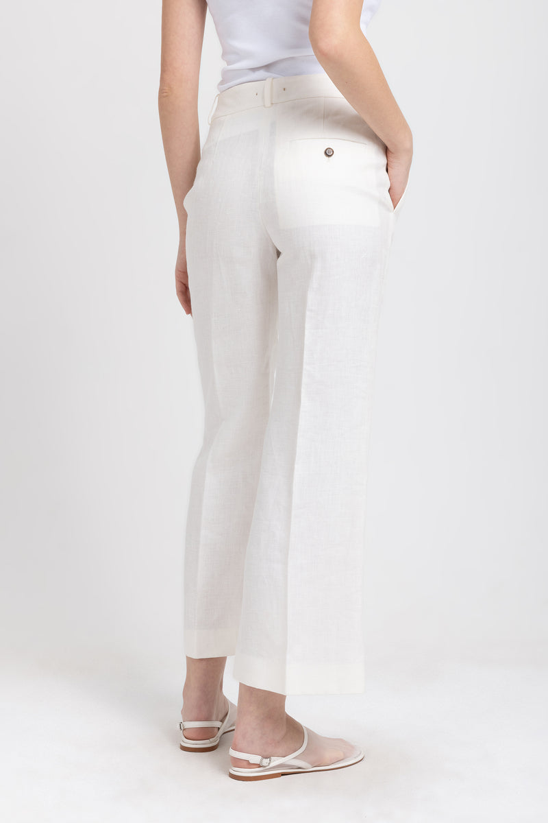 Off white linen herringbone flute shape cropped pants