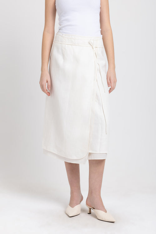 Off white linen herringbone wrap skirt