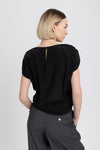 Black silk crepe short sleeve blouse