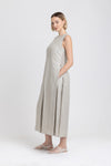 Oatmeal linen herringbone dress with pleats