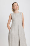 Oatmeal linen herringbone dress with pleats