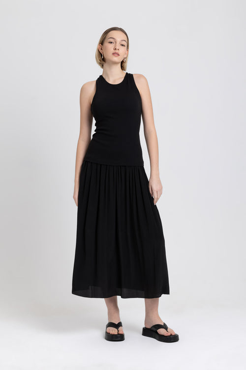 Black jersey & crepe day dress