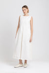 Off white linen herringbone dress with pleats