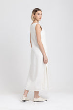 Off white linen herringbone dress with pleats