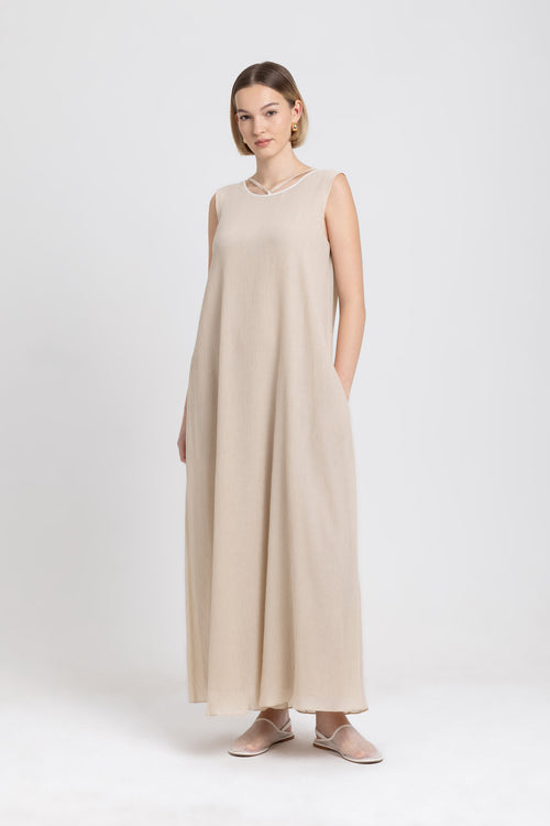 Light grey beige froisse lyocell easy slip dress