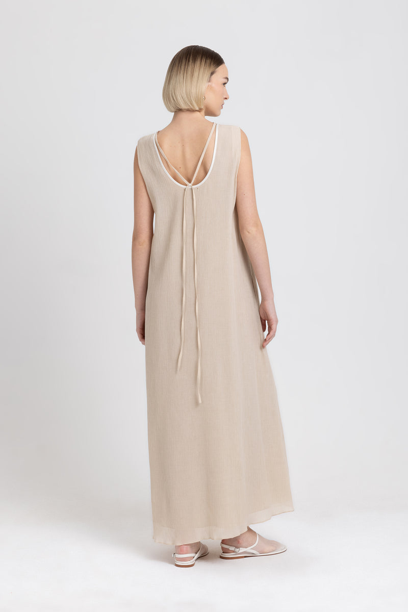 Light grey beige froisse lyocell easy slip dress