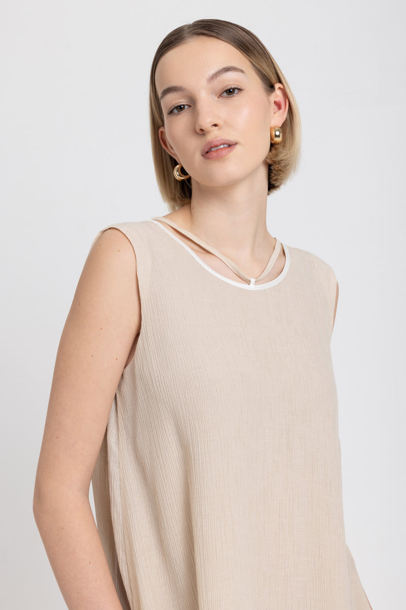 Light grey beige froisse lyocell easy slip dress