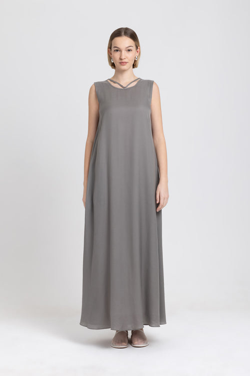 Olive grey light crepe easy slip dress