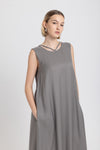 Olive grey light crepe easy slip dress