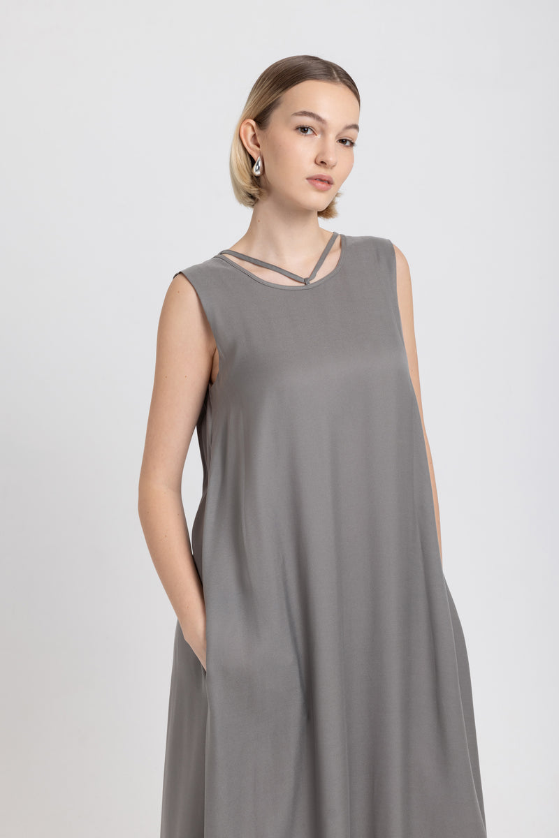 Olive grey light crepe easy slip dress