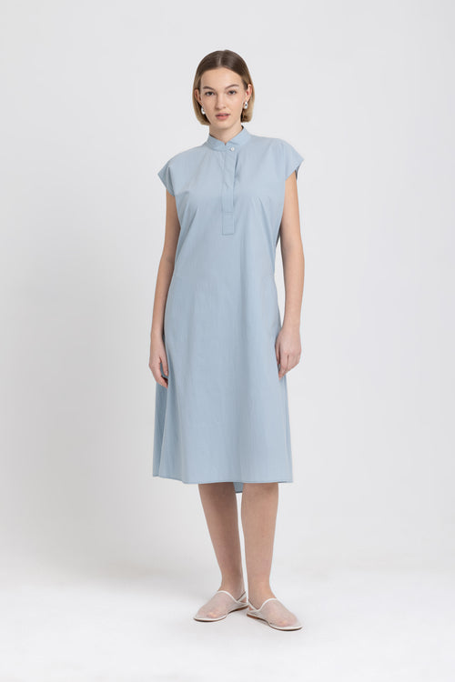 Soft blue crinkle poplin day dress