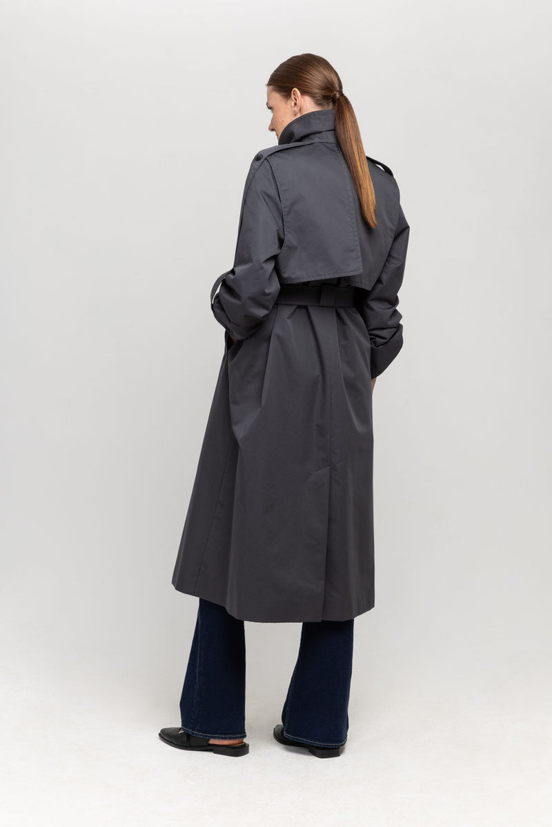 NEHERA ネヘラ ロングトレンチコート Dark grey long trench coat long with belt – NEHERA