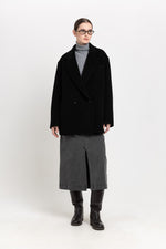 Black plush superfine wool relaxed short coat