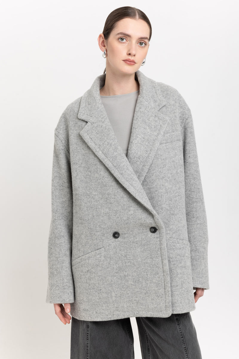 Light grey soft touch wool relaxed short coat