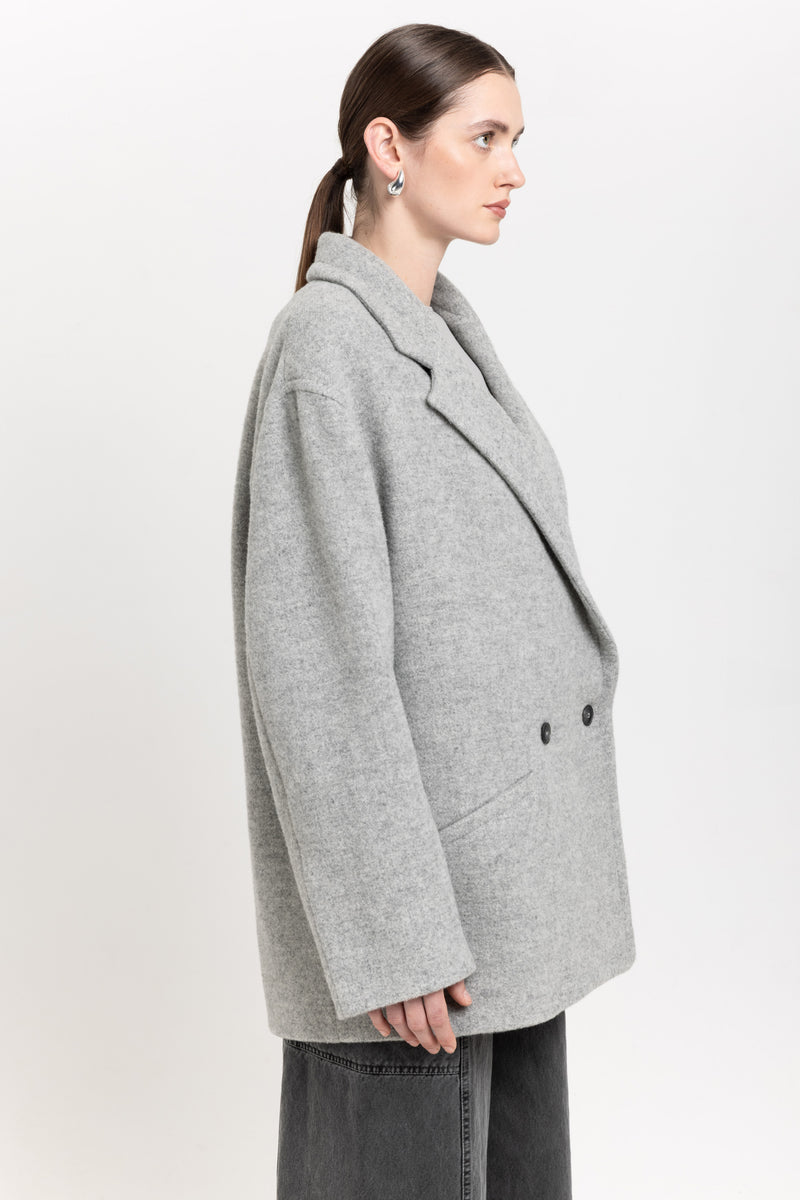 Light grey soft touch wool relaxed short coat