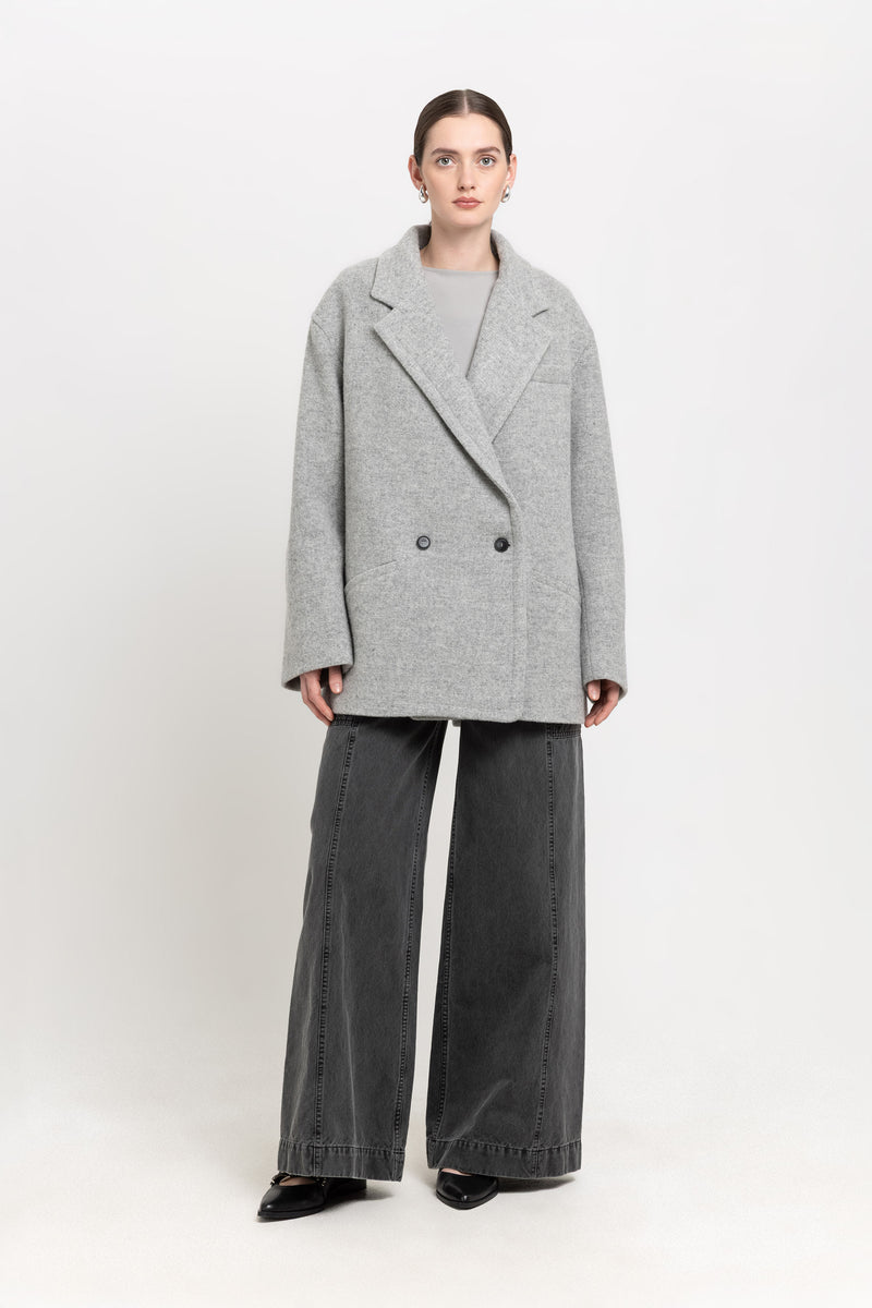 Light grey soft touch wool relaxed short coat