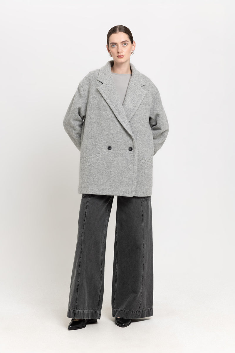 Light grey soft touch wool relaxed short coat