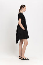 Black trench coat blend little evening dress with bow