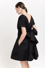 Black trench coat blend little evening dress with bow