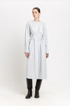 Grey blue washed poplin dress with tie detail