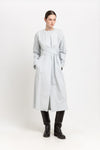 Grey blue washed poplin dress with tie detail